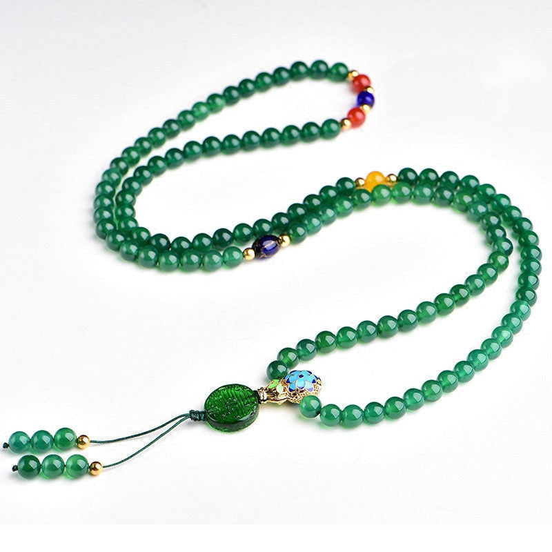 Bracelet de soutien énergétique en agate verte naturelle avec 108 perles Mala Buddha Stones