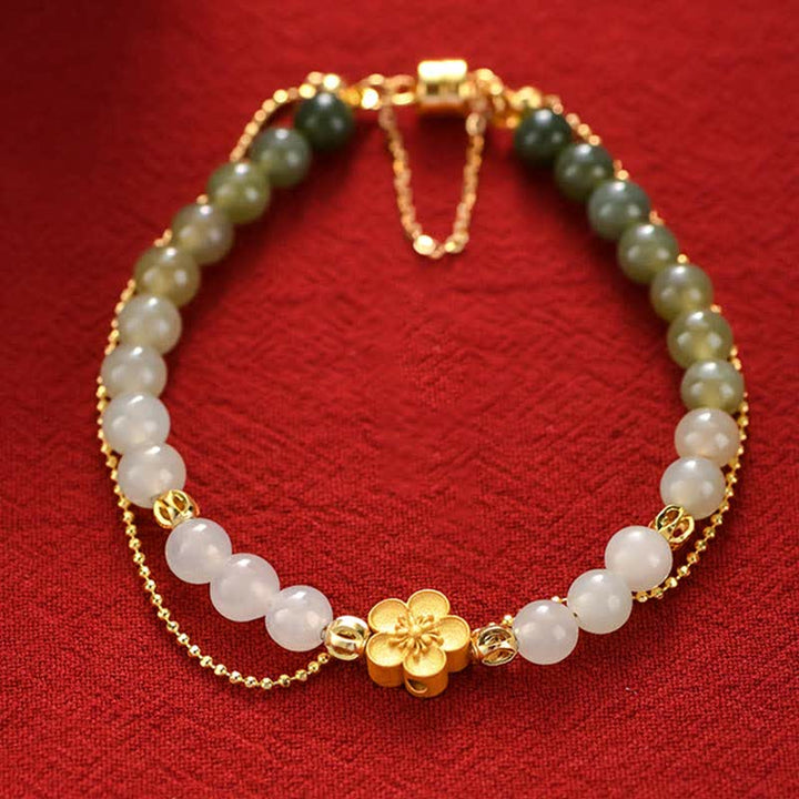 Bracelet porte-bonheur en argent sterling 925 Buddha Stones et jade Hetian naturel