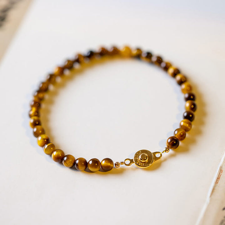 Bracelet de protection courageux en pierre naturelle œil de tigre plaqué or 14 carats de Buddha Stones