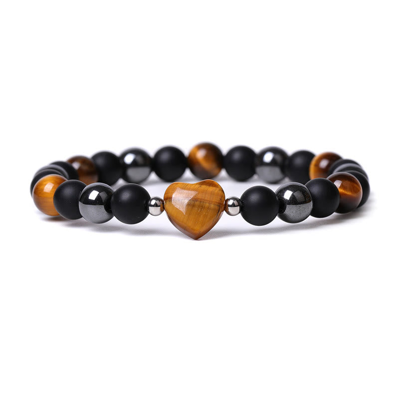 Bracelet de protection en forme de cœur Buddha Stones pierre d'onyx noir et œil de tigre en cristal