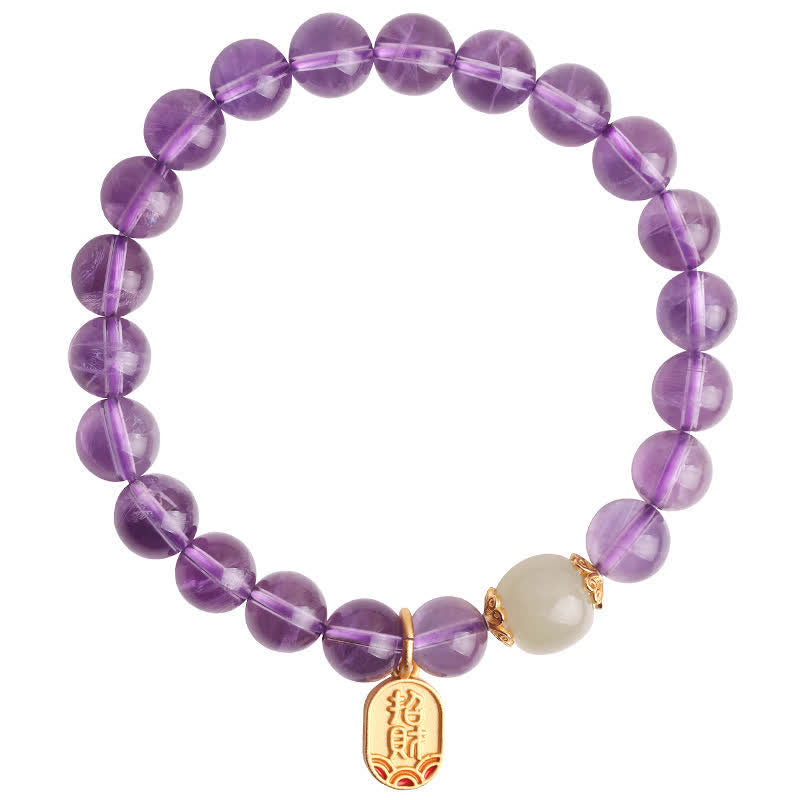 Bracelet de guérison en jade Hetian Buddha Stones et cristal d'améthyste naturel