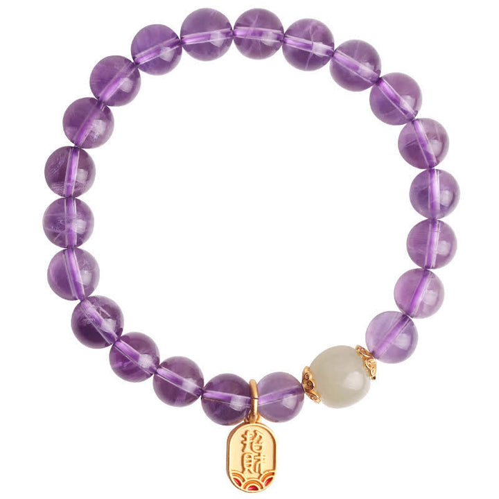Bracelet de guérison en jade Hetian Buddha Stones et cristal d'améthyste naturel