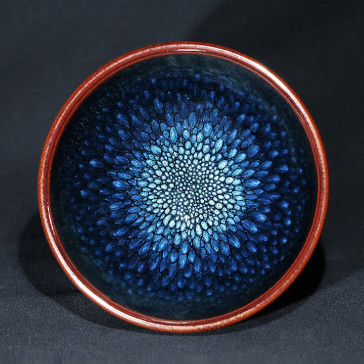 Tasse à thé en céramique chinoise Jianzhan faite à la main en Buddha Stones avec tache de Francolinus bleu