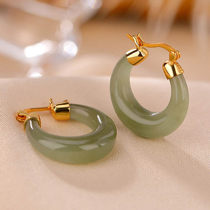 Boucles d'oreilles pendantes en jade cyan avec Buddha Stones rondes pour la prospérité et la chance