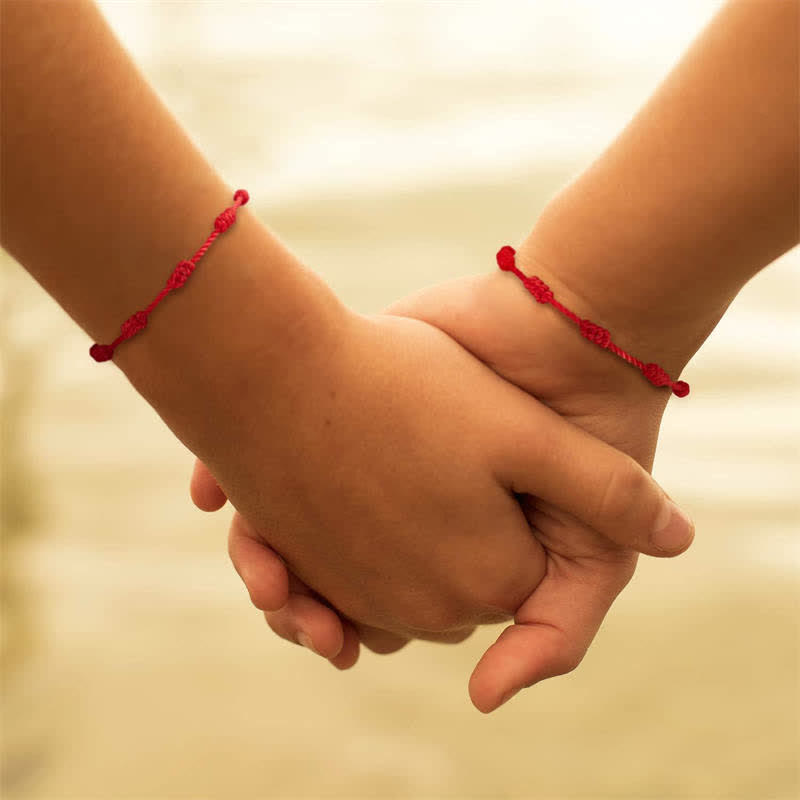 Bracelet de protection en corde rouge à sept nœuds contre le mauvais œil, 4 pièces, Buddha Stones