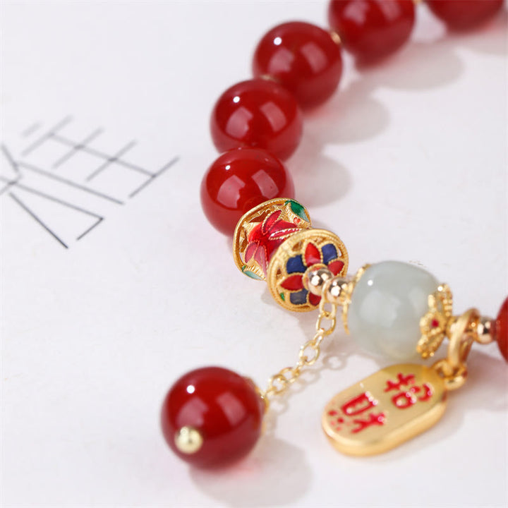 Bracelet porte-bonheur en jade et agate rouge naturelle