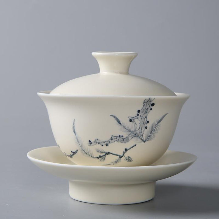Buddha Stones peintes à la main Grenade Hibiscus Pin Lotus Céramique Gaiwan Sancai Tasse à thé Kung Fu Tasse à thé et soucoupe avec couvercle