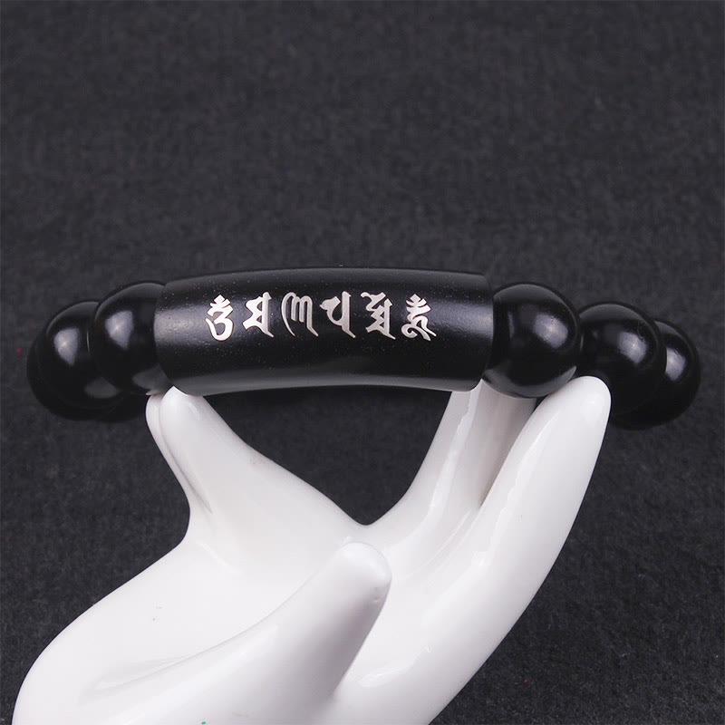 Bracelet d'équilibre incrusté de Buddha Stones en argent sterling 999 et bois d'ébène Om Mani Padme Hum