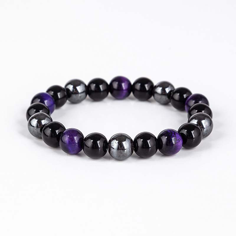 Ensemble collier et bracelet en œil de tigre tibétain Buddha Stones