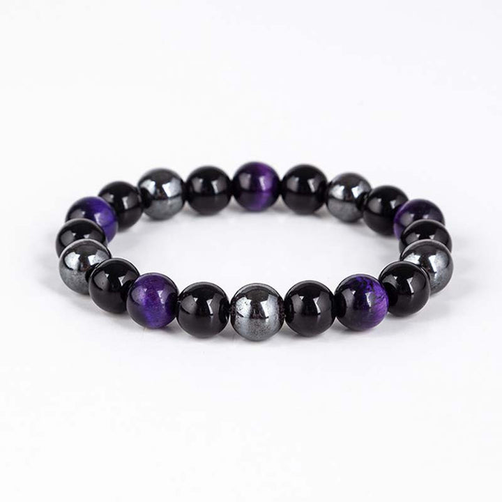 Ensemble collier et bracelet en œil de tigre tibétain Buddha Stones