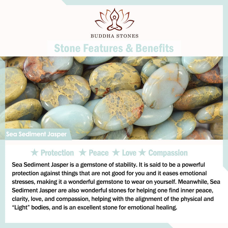 Bracelet de protection Lotus en pierre naturelle de jaspe sédimentaire marin avec 108 perles Mala Buddha Stones