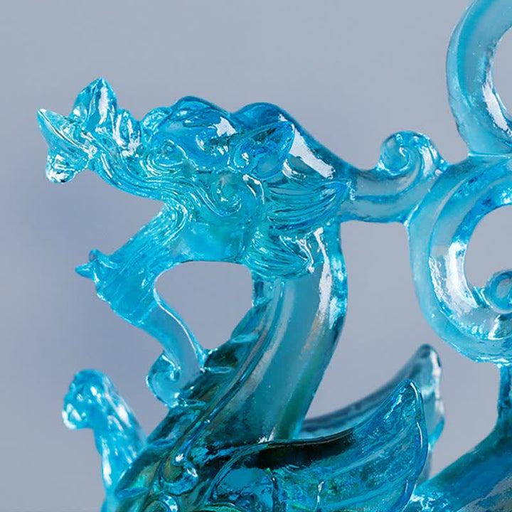 Buddha Stones Feng Shui Quatre symboles Dragon azur Pièce d'art en cristal Liuli faite à la main Décoration de bureau à domicile