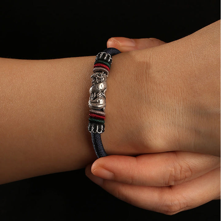 Bracelet porte-bonheur en corde fait main en argent sterling 925 de Buddha Stones Année du Dragon