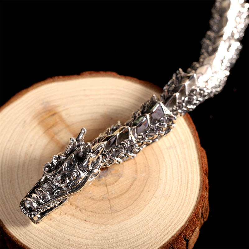 Bracelet jonc porte-bonheur en argent sterling 925 avec Buddha Stones et dragon