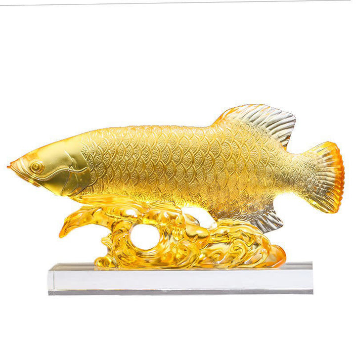 Pièce d'art en cristal de poisson Koi faite à la main Liuli, décoration de bureau à domicile porte-bonheur