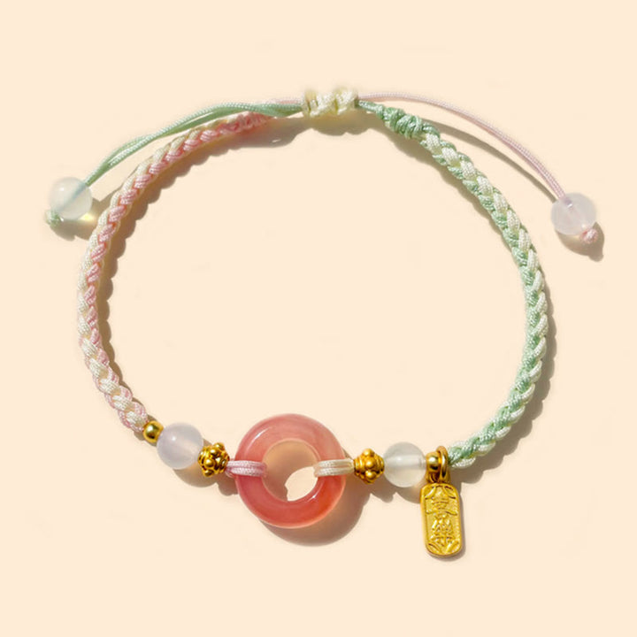 Bracelet tressé fait main de bon augure avec boucle de paix en agate et Buddha Stones Paix et Joie
