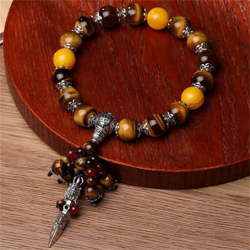 Bracelet de guérison en pierre d'agate rouge œil de tigre naturel, veine de dragon, Vajra Dorje, décoration de voiture