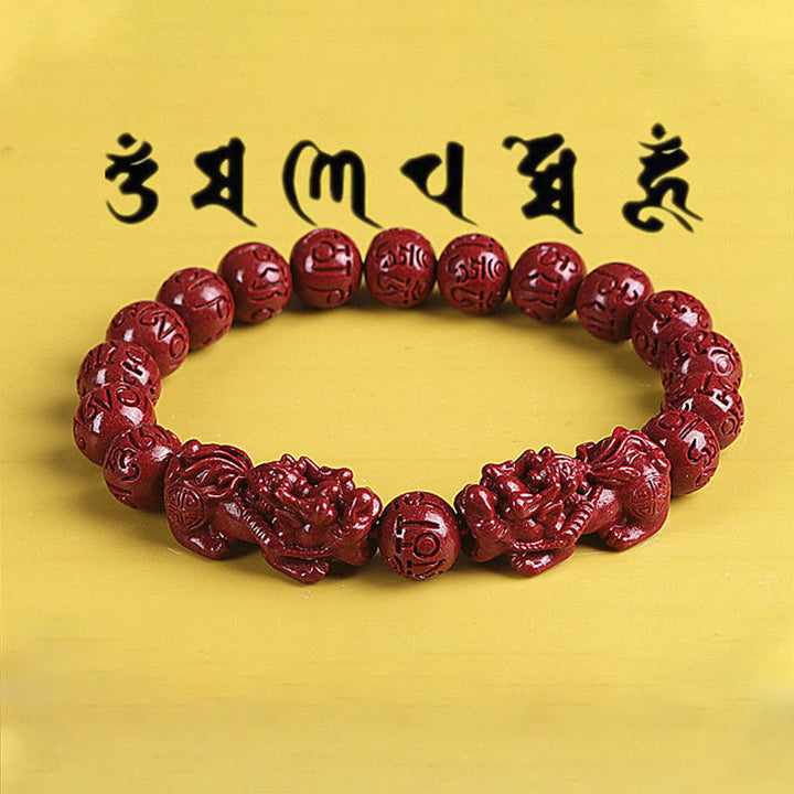 Bracelet de perles de chance et de richesse en Buddha Stones Double PiXiu Cinabre Om Mani Padme Hum