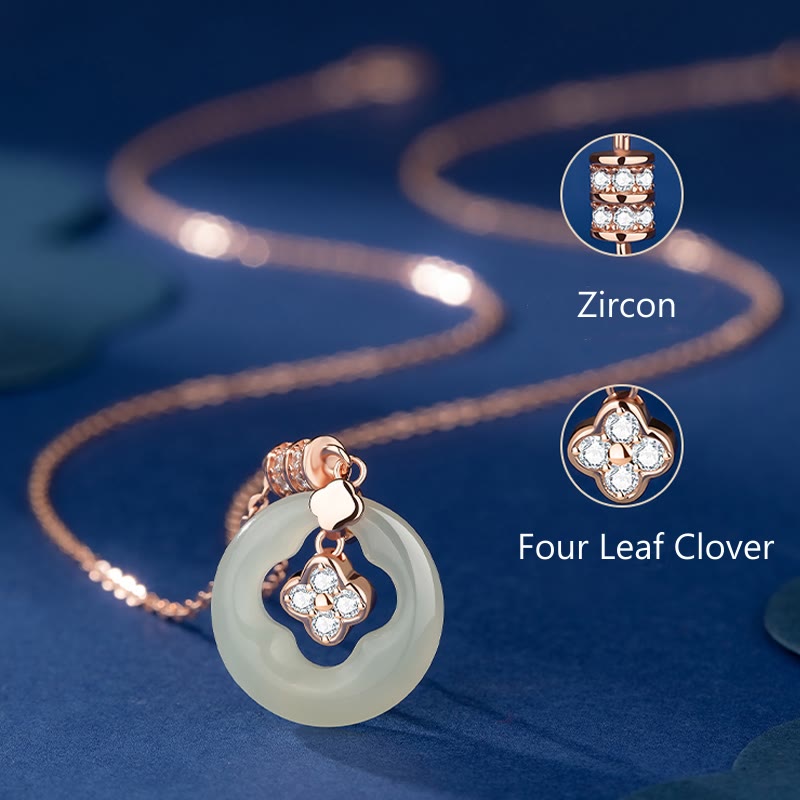 Collier pendentif trèfle à quatre feuilles en argent sterling 925 et jade Hetian naturel avec Buddha Stones et zircon avec boîte cadeau