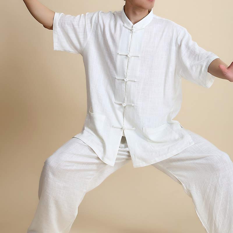 Ensemble de vêtements unisexe brodés Buddha Stones, méditation, prière zen, Tai Chi spirituel, Qigong - Manches courtes blanches - US14，UK/AU18，EU46 (3XL) - image 19