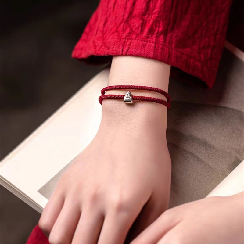 Bracelet tressé fait main en argent sterling 925 avec le personnage Fu et les Buddha Stones