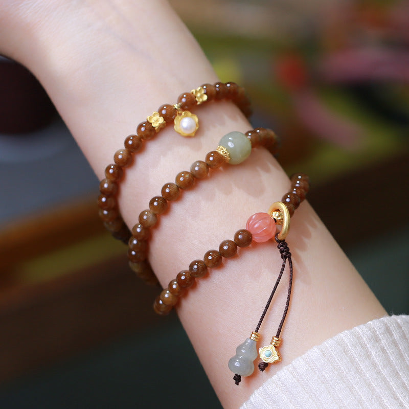 Collier et bracelet porte-bonheur en forme de gourde papillon en jade