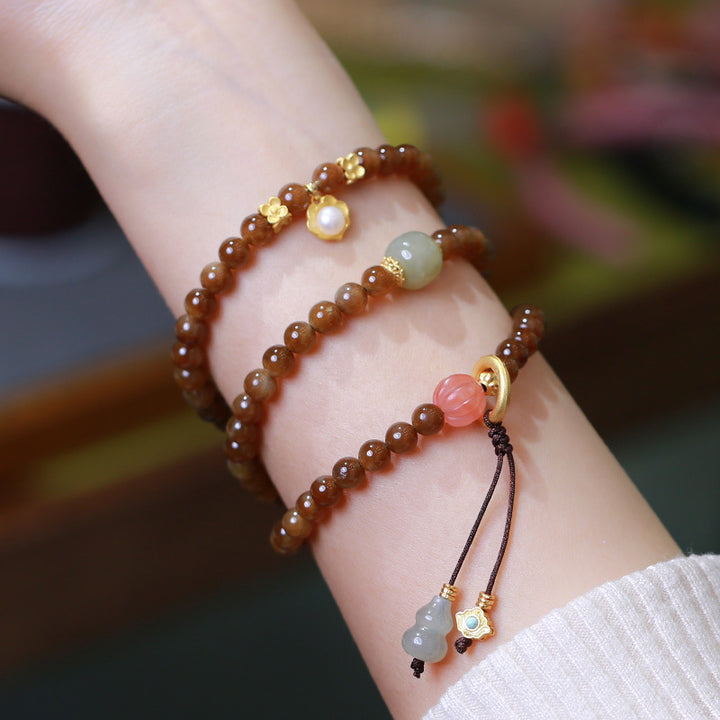 Collier et bracelet porte-bonheur en forme de gourde papillon en jade
