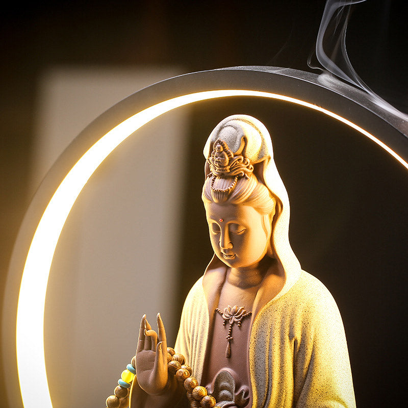 Buddha Stones Bouddha Avalokitesvara Céramique Lotus Relaxation Brûleur d'encens Décoration - image 13