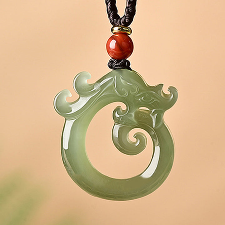 Collier pendentif en corde de protection du dragon en jade blanc et jade cyan Buddha Stones - image 4