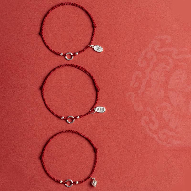 Bracelet en argent sterling 925 avec Buddha Stones et cordon rouge porte-bonheur, paix, joie, lotus, paix