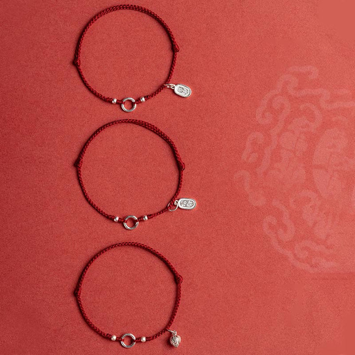 Bracelet en argent sterling 925 avec Buddha Stones et cordon rouge porte-bonheur, paix, joie, lotus, paix