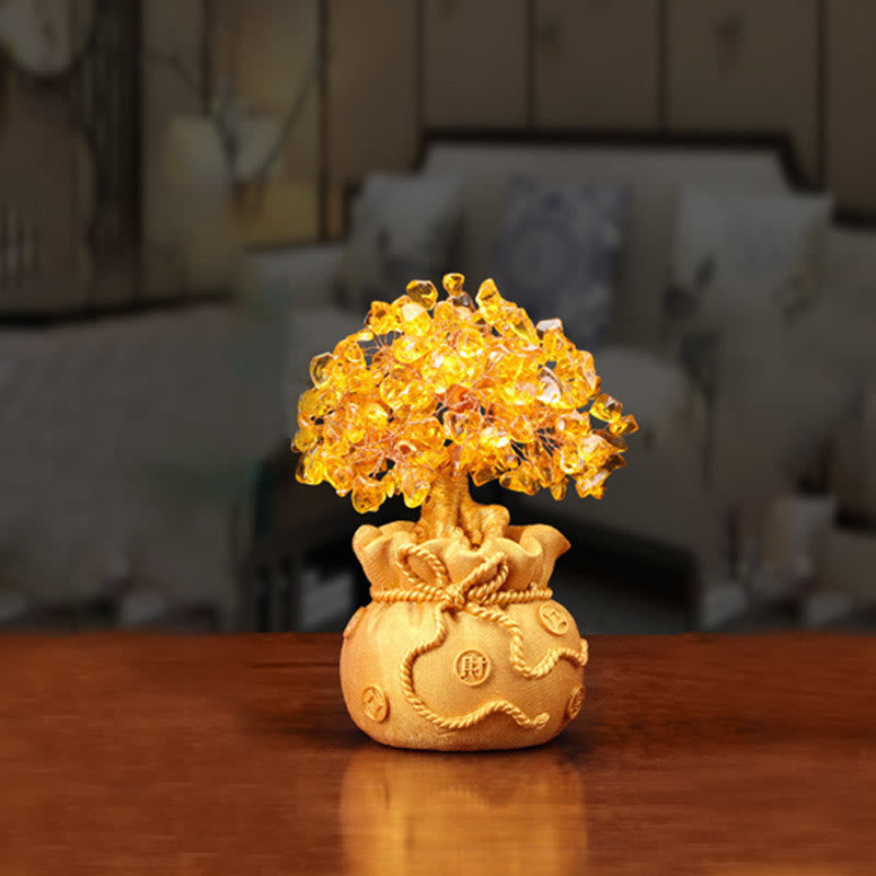 Buddha Stones Citrine naturelle Ornement de pierre précieuse pour arbre à argent - Feng Shui pour la prospérité