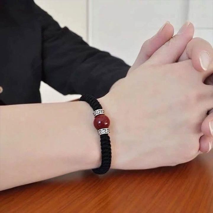 Bracelet en argent sterling 925 avec perles de cinabre naturelles et Buddha Stones, fait à la main, tressé et calme