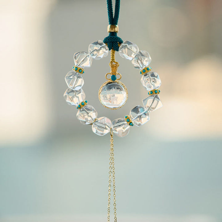 Décoration à suspendre pour voiture en forme de gourde de cerf en cristal blanc Buddha Stones