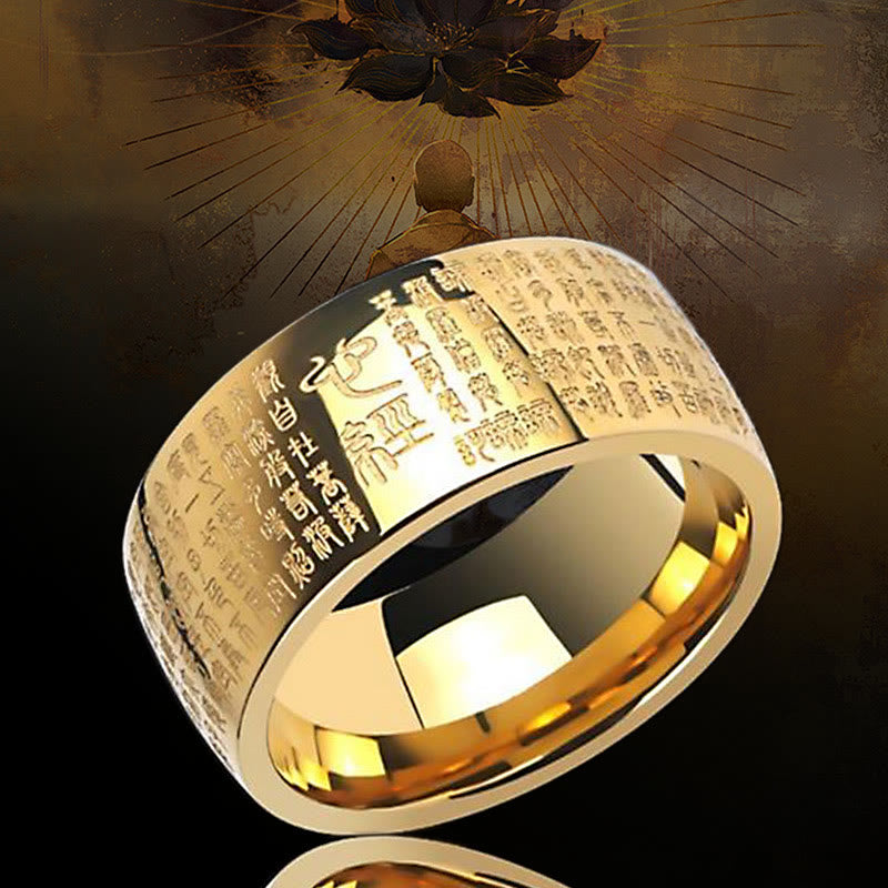 Bague porte-bonheur Buddha Stones Feng Shui Bouddhisme Sutra du cœur antique