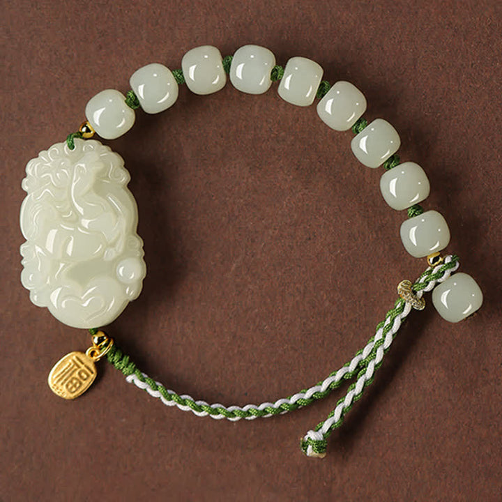 Bracelet porte-bonheur en argent sterling 925 avec jade Hetian et signe du zodiaque chinois