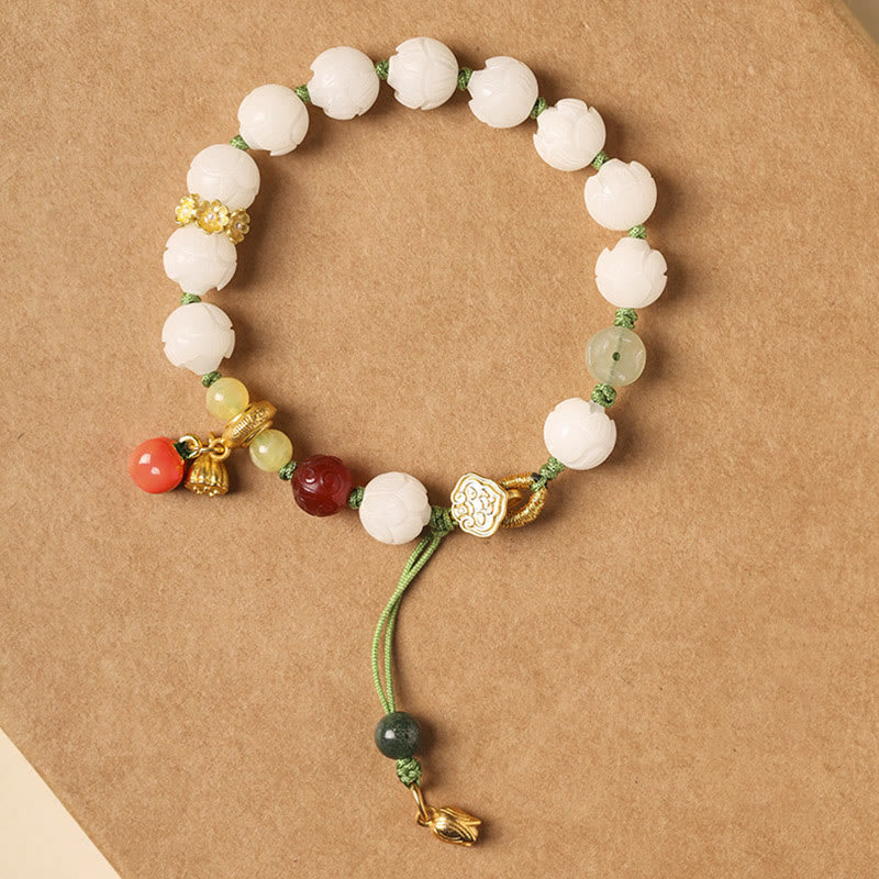 Bracelet d'harmonie et de paix en perles de citrouille et de lotus en Buddha Stones naturelles