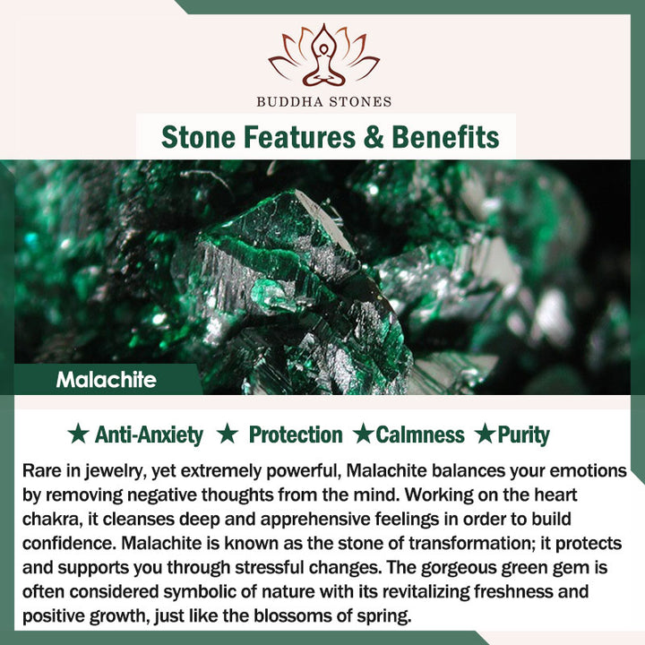 Bracelet anti-anxiété en bambou porte-bonheur avec perles de malachite naturelle et Buddha Stones