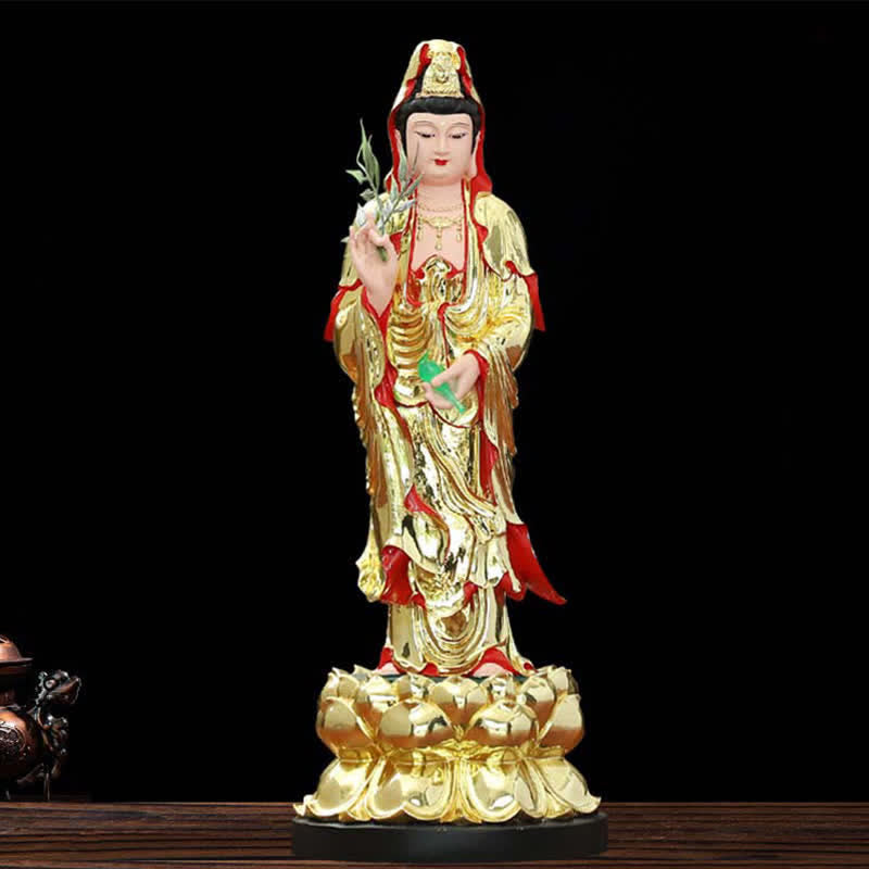 Figurine de Bodhisattva Avalokitesvara de Chenrezig Statue en résine Harmony Décoration de la maison - Or - image 4