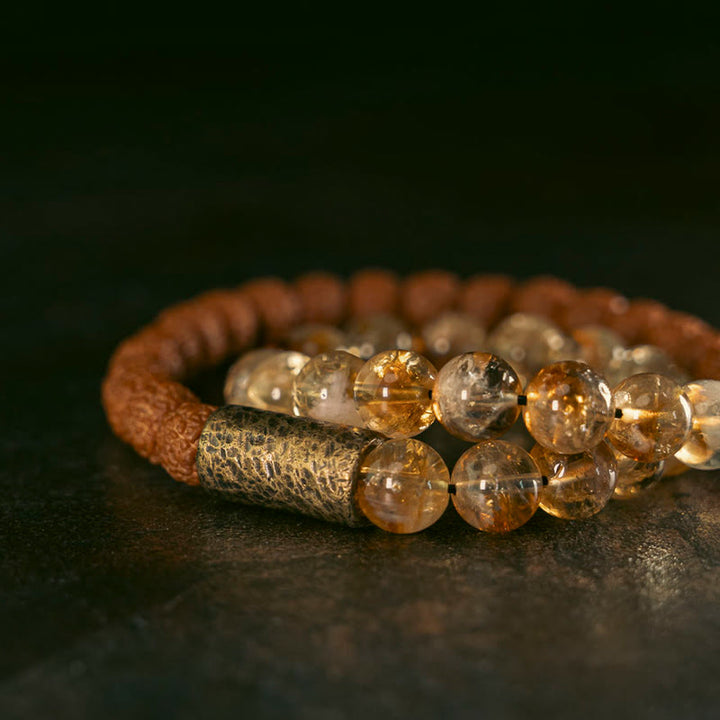 Bracelet double tour en Buddha Stones et Rudraksha Bodhi Seed