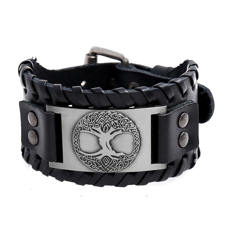 Bracelet en cuir avec Buddha Stones et arbre de vie porte-bonheur