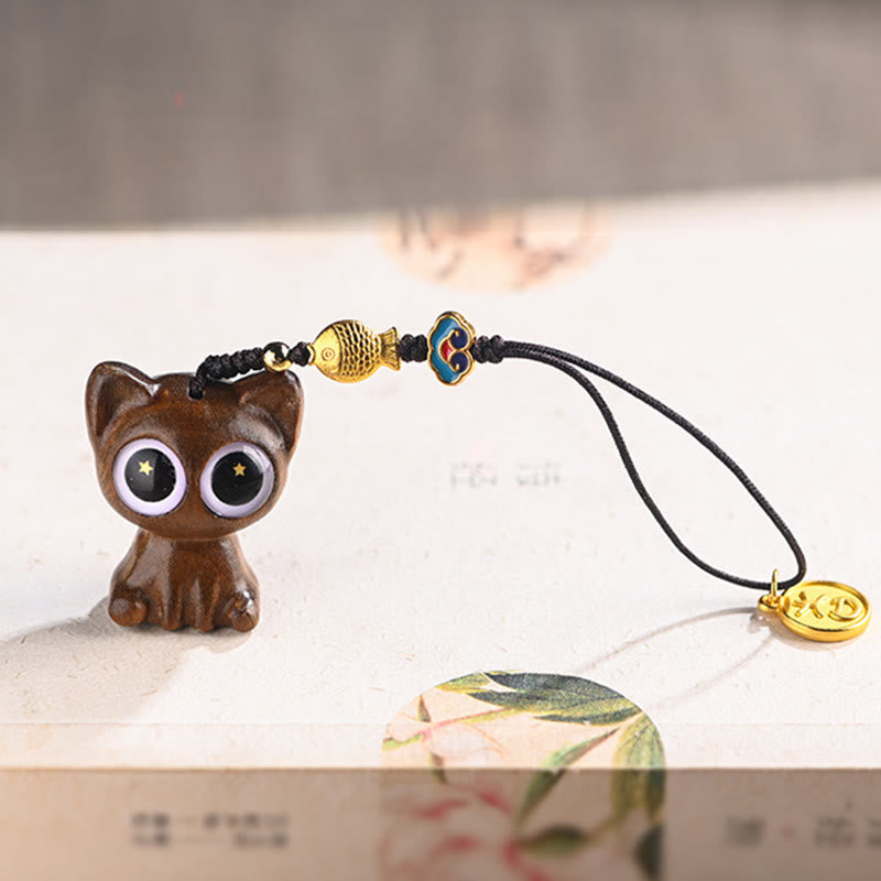 Buddha Stones en bois de santal vert, chat porte-bonheur, poisson koï, décoration à suspendre pour téléphone