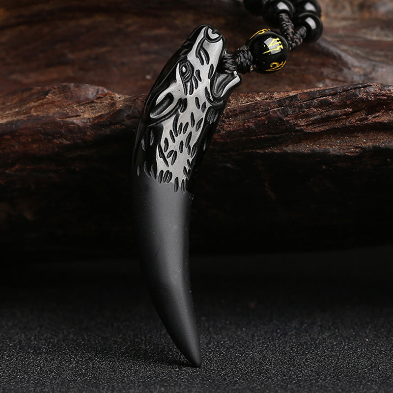 Buddha Stones courageux en obsidienne de glace naturelle avec motif de dent de loup