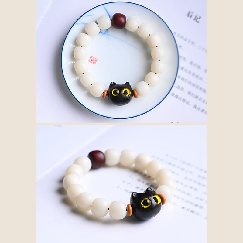 Bracelet de sagesse en Buddha Stones, graine de Bodhi naturelle, petite feuille, bois de santal rouge, bois d'ébène, joli chat porte-bonheur - image 15
