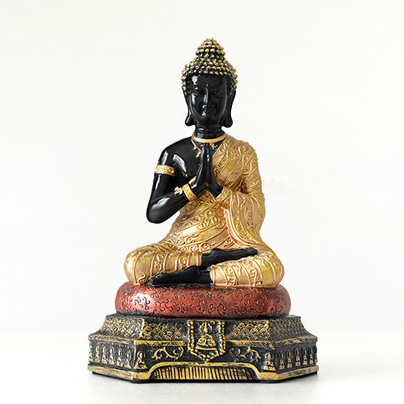 Buddha Stones Statue de Bouddha de la Compassion en Résine Décoration - Or - image 12