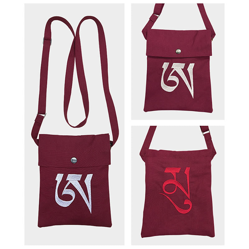 Sac à bandoulière en coton brodé à la main avec mantra OM pour la pratique spirituelle de l'esprit, sac à bandoulière pour téléphone portable