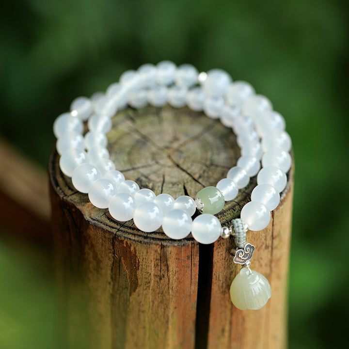 Bracelet de protection lotus en agate blanche et jade
