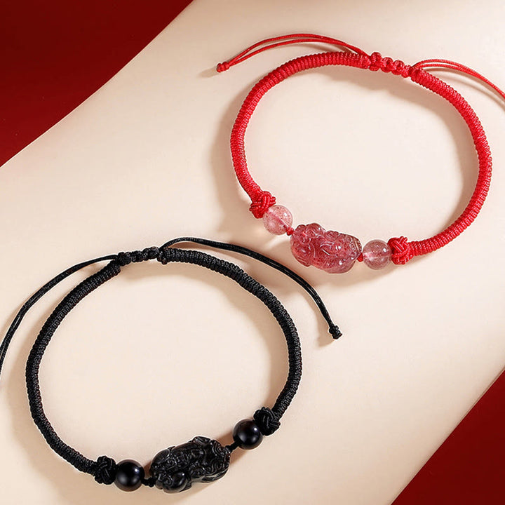 Bracelet tressé de protection PiXiu en obsidienne naturelle argentée et brillante faite à la main avec des Buddha Stones - image 5