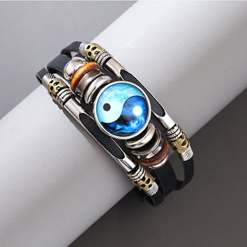 Bracelet d'équilibre en cuir Yin Yang Buddha Stones