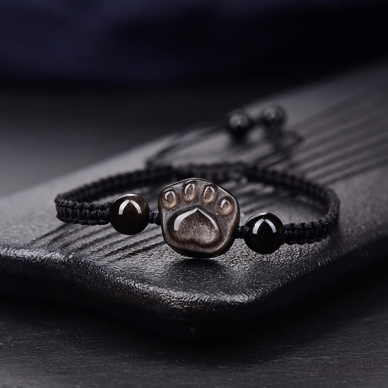 Bracelet en corde de protection pour griffes de chat Buddha Stones en obsidienne argentée naturelle et brillante en obsidienne dorée - Obsidienne argentée - Corde noire (tour de poignet 14-19 cm) - image 6